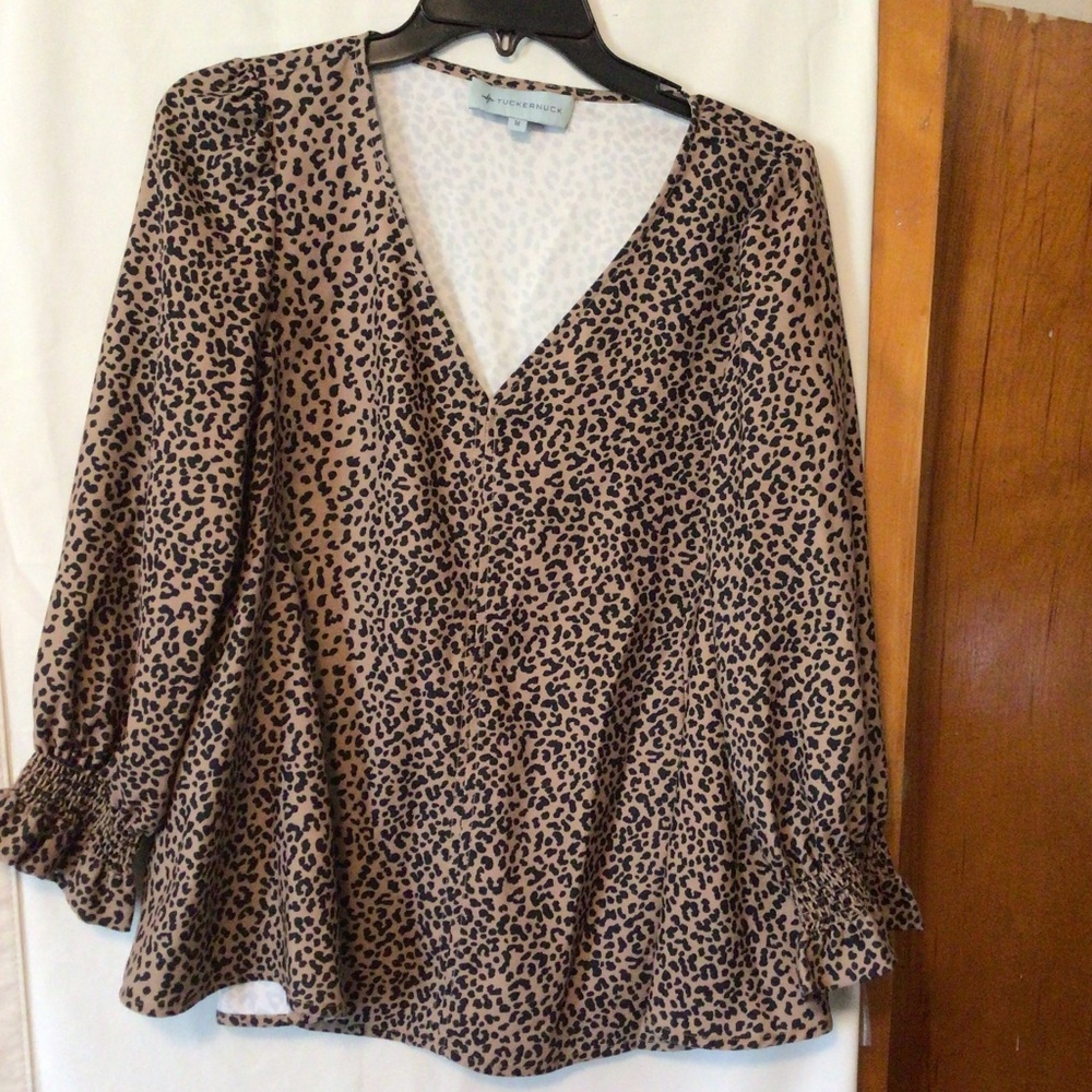 Tuckernuck Tan and Black Leopard Print V-Neck Blouse